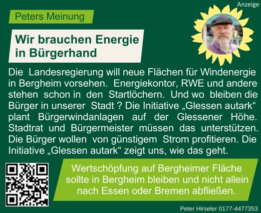 Anzeige Glessen autark