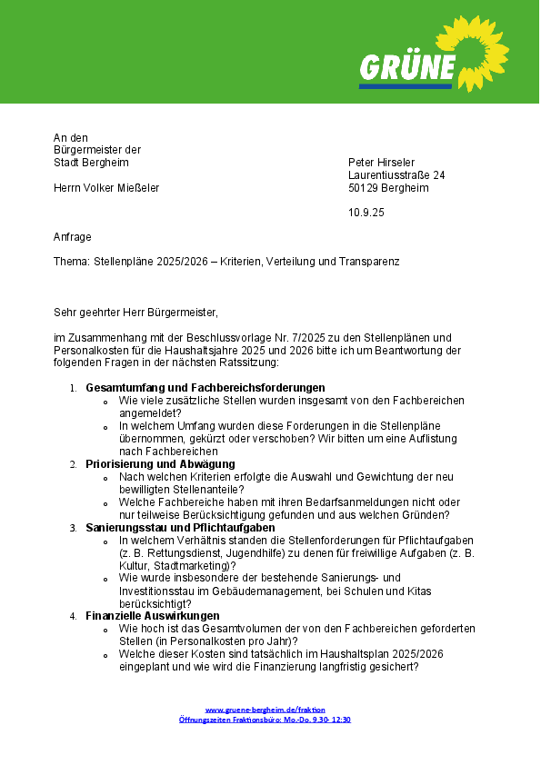 Anfrage Stellenpläne