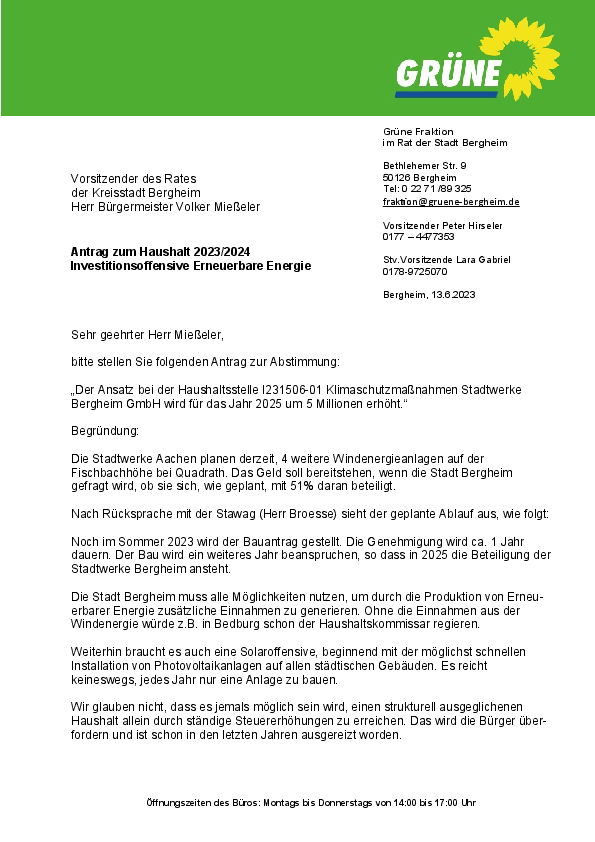 Antrag Investitionsoffensive